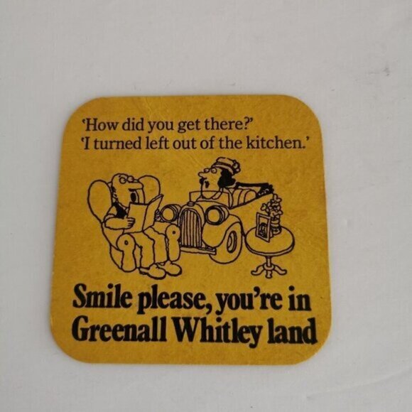 Vintage Greenall Whitley Beer Coaster Jokes Puns Beer Mat 2-Sided Smile Please - Picture 3 of 5
